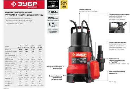 Купить Насос дренажный ЗУБР НПГ-М1-750 д/гряз. воды 750Вт фото №10