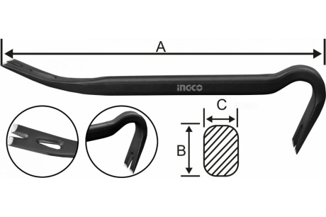 Купить Лом-гвоздодер 600 мм INGCO HWBA01242 INDUSTRIAL фото №2